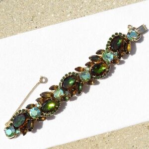 Juliana D&E Vintage BOOK PIECE 5 Link Topaz & Green Multicolor Bracelet 6.75”